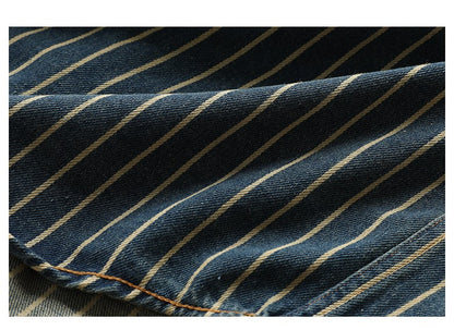 American Retro Workwear Long Sve Denim irt Loose Casual Striped ket irt Youth Trend Autumn Wear Iron Free