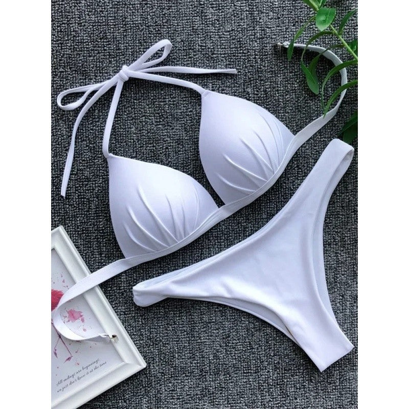 Triangle Bikini Push Up Bathing Suit Women Solid Split Halter Micro Bikini Two Piece Sets 2025 New Brazilian Bathing Suit Female