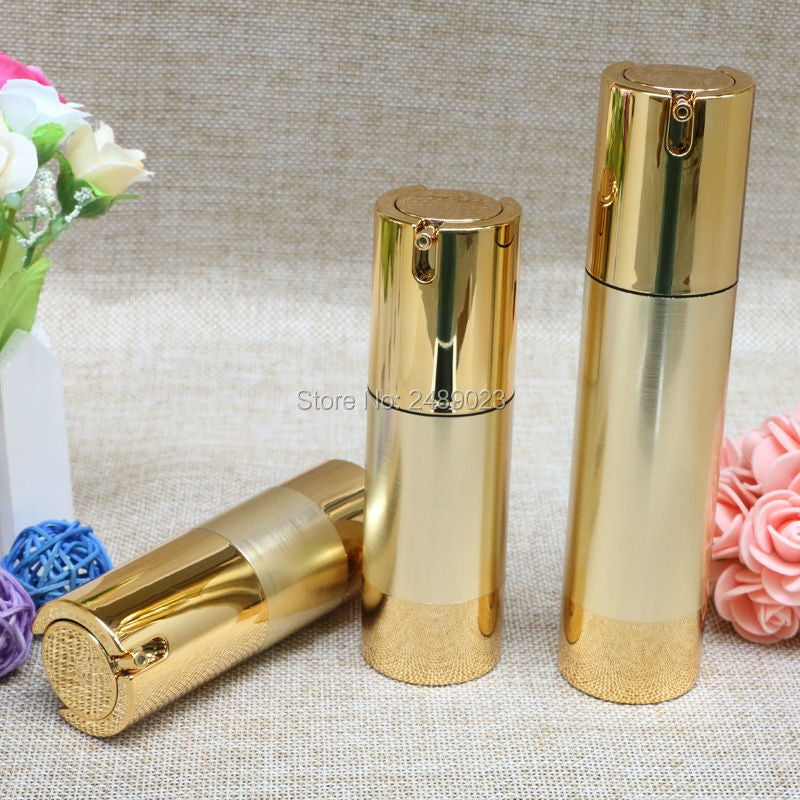 15ml 30ml 50ml Gold Silver Wire-drawing Airless Bottle High Quality UV Coating Refillable Lotion Push Bottles Packing 10pcs/lot