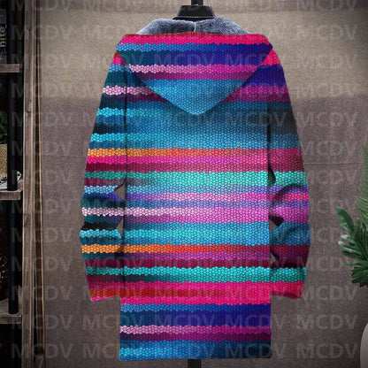 Men's Retro Print Plush Thick Long-Sleeved Coat Cardigan 3D All Over Prined Fleece Hooded Overcoat Unisex Thick Warm Jacket