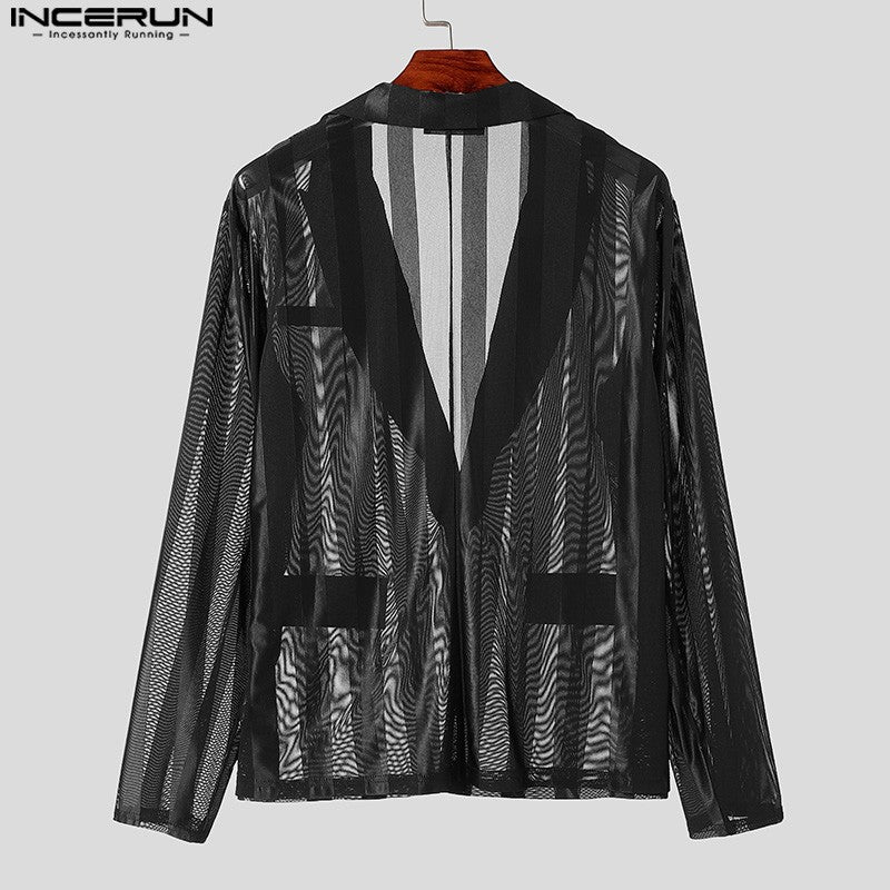 INCERUN Handsome New Men's Tops 2024 See-through Striped Suit Coats Fashionable Male Hot Selling Long Sleeved Blazer S-5XL 2024