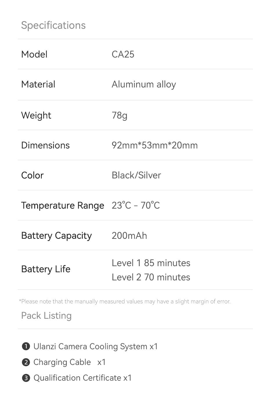 Ulanzi CA25 Camera Cooling System New Version Heat Sink Cooling Fan for Sony Canon FUJIFILM Nikon ZV-E1 FX30 A7M4 R8 R7 R6 XT4