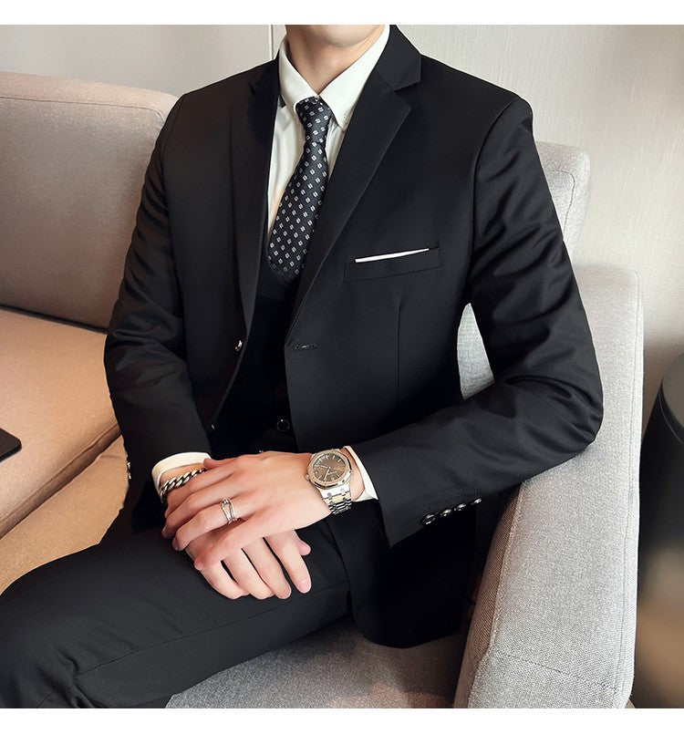 Men's High-Quality 3-Piece Business Casual Wedding Suit Vest Trousers Set Handsome Fashion Banquet Clothing S-6XL