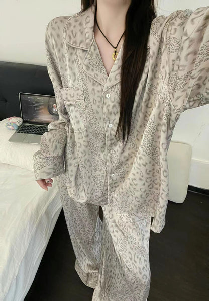 High-end leopard print pajamas for women spring autumn trend new simple girly style home suit personalized dress pajama party