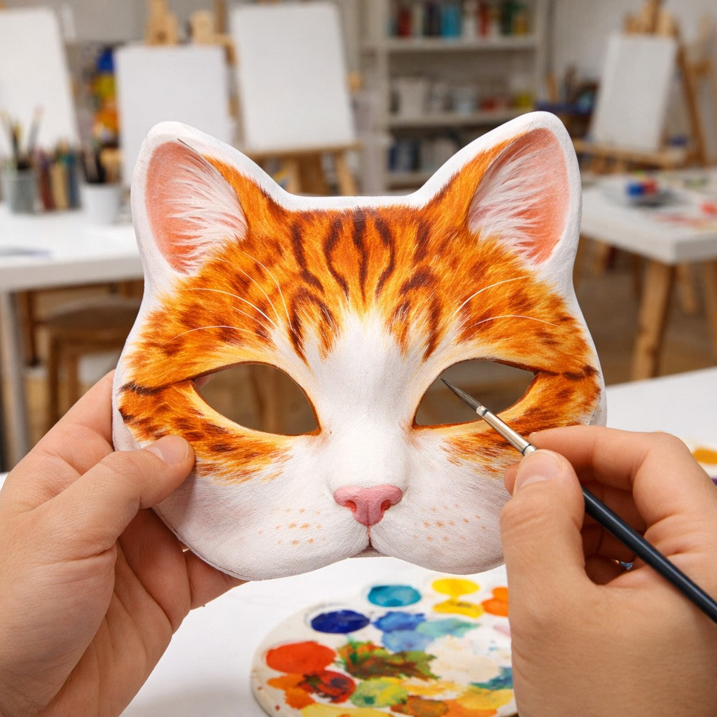 5 Pcs Blank White Cat Mask, DIY Unpainted Half Face Mask for Kids Adults Halloween Masquerade Party Art Painting Craft Project