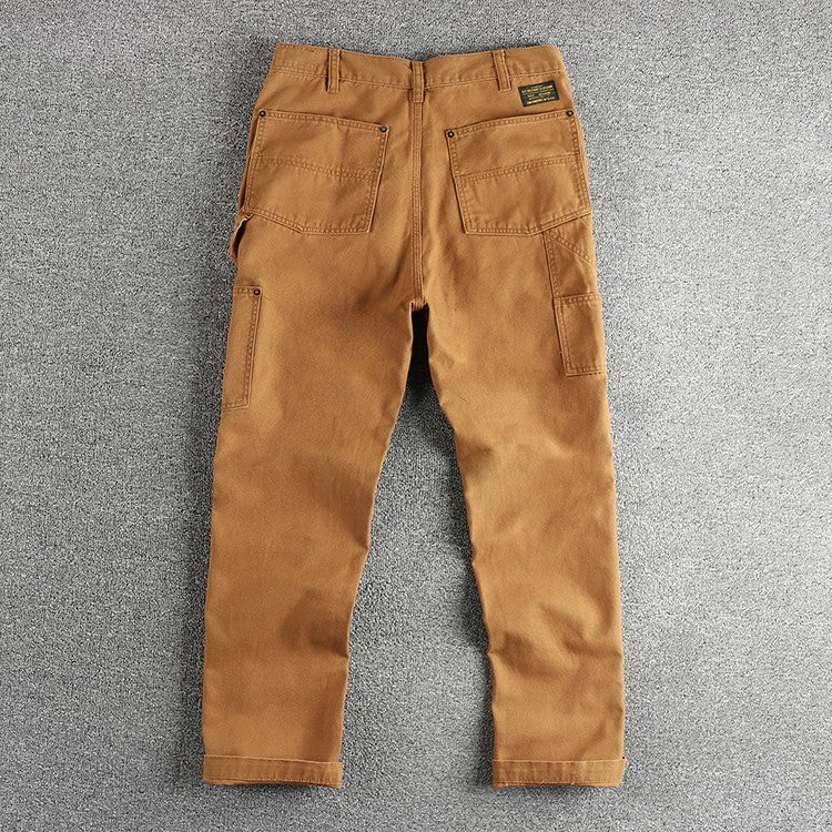 2025 Spring New American Retro Amekaji Heavyweight Woven Cargo Pants Men's Simple 100% Cotton Washed Straight Casual Trousers