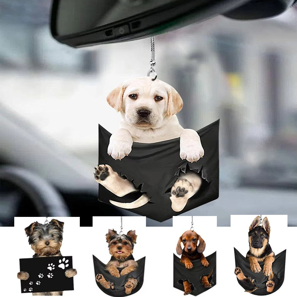 Plush Puppy Rearview Mirrors Pendant Car Hanging Ornaments Auto Interior Hanging Decoration for Car Funny Toy Gift for Men Women