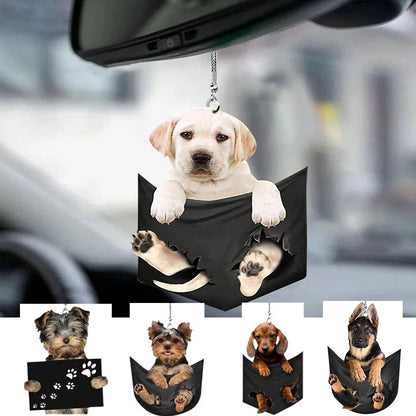 Plush Puppy Rearview Mirrors Pendant Car Hanging Ornaments Auto Interior Hanging Decoration for Car Funny Toy Gift for Men Women