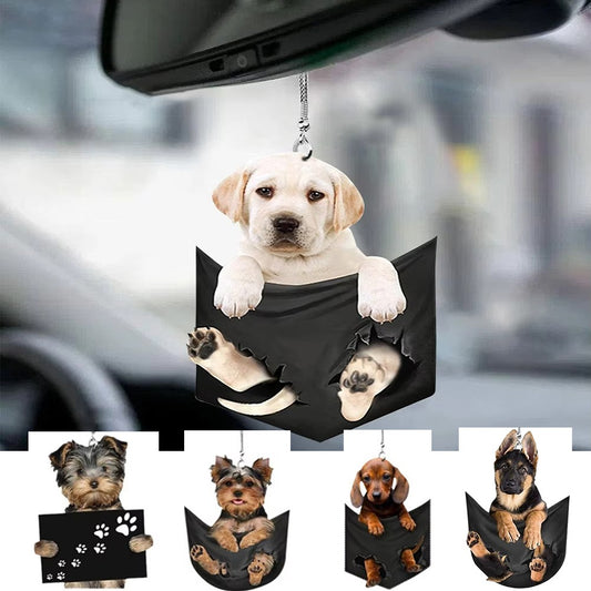 Plush Puppy Rearview Mirrors Pendant Car Hanging Ornaments Auto Interior Hanging Decoration for Car Funny Toy Gift for Men Women