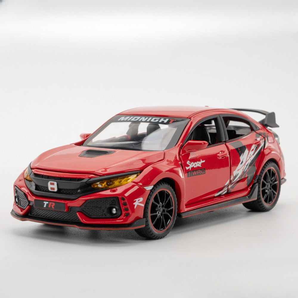 Scale 1:32 CIVIC TYPE-R Car Model Toy Doors Opened Music Light Pull Back Miniature Vehicle Models Deicast Metal Gifts for Kids