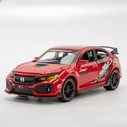Scale 1:32 CIVIC TYPE-R Car Model Toy Doors Opened Music Light Pull Back Miniature Vehicle Models Deicast Metal Gifts for Kids