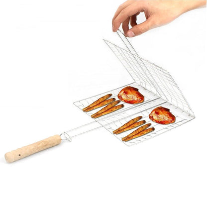 Stainless Steel Barbecue Rack Foldable Portable Long Handle Barbecue Basket Large Capacity Grilling Net Barbecue Tools