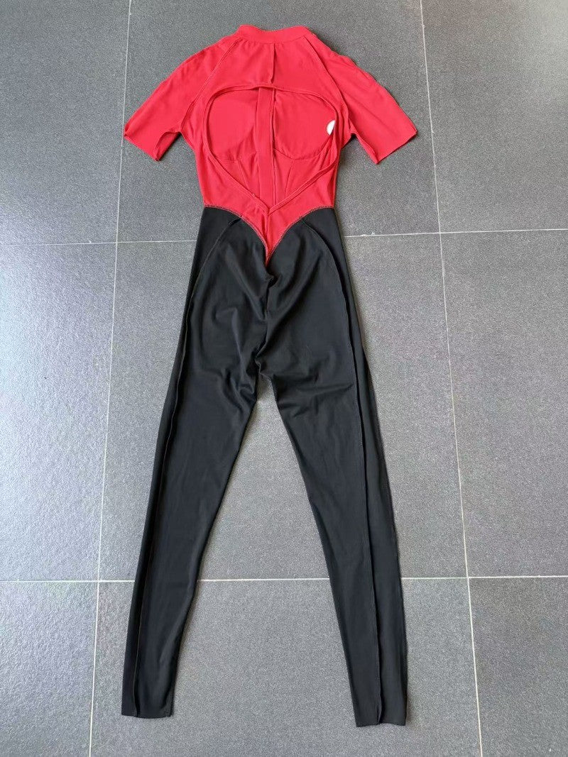 Women's New Yoga Jumpsuits with Contrasting Splicing Beauty Back Slim Fit One-piece Workout Gym Outdoor Sports Fitness Bodysuits