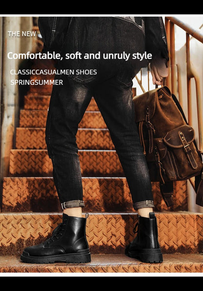 Men's Leather Boots Four Seasons Outdoor Casual Hiking Boots Retro Fashion Work Boots Thick Bottom Ankle Boots Anti-slip 2024
