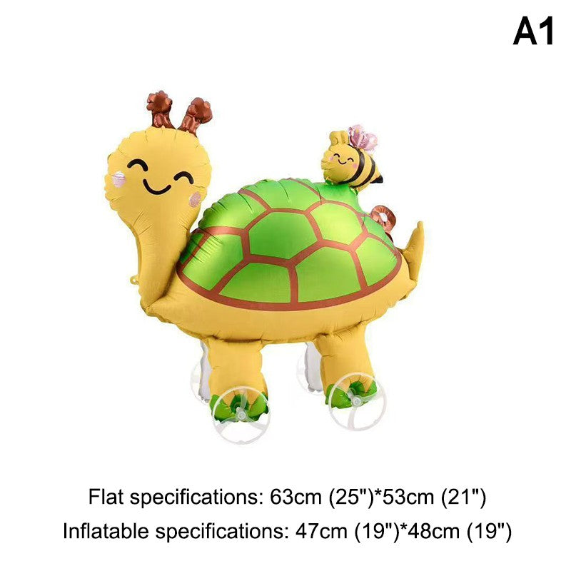 1PC 3D Cartoon Foil Balloons Elephant Stand Walking Balloon With Wheel For Kids Birthday Party Decoration Baby Shower