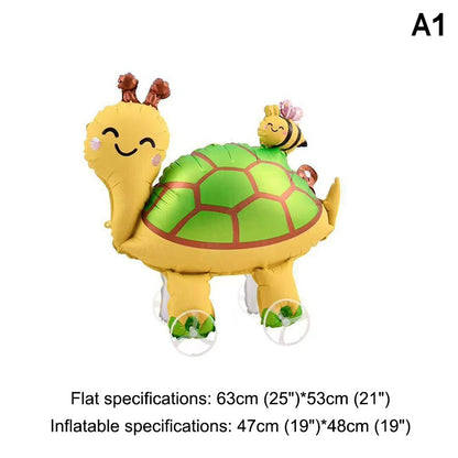 1PC 3D Cartoon Foil Balloons Elephant Stand Walking Balloon With Wheel For Kids Birthday Party Decoration Baby Shower