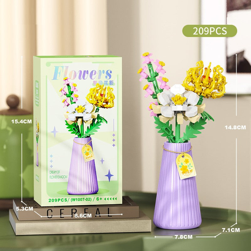 Flower Bouquet Building Blocks with Vase DIY Rose Sunflower Mini Bricks for Kids Birthday Party Favors Girls Gift Desktop Decor
