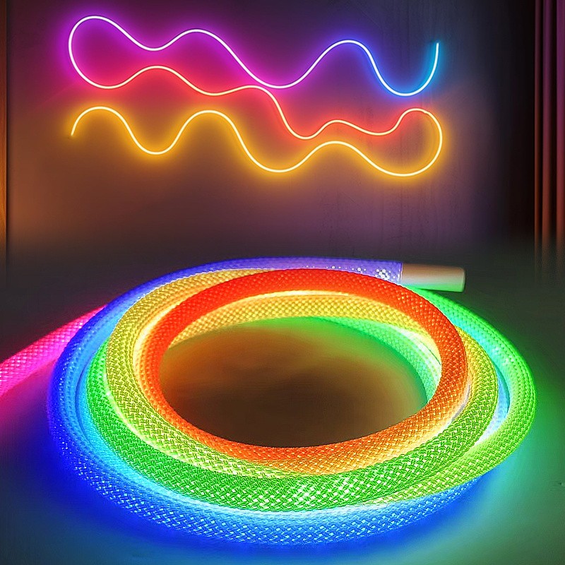 360 Degree Round Reticulate Neon LED Strip with Remote Control,RGBIC Nylon Flexible Dream Colorful Rope Light For Bedroom Living