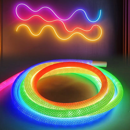 360 Degree Round Reticulate Neon LED Strip with Remote Control,RGBIC Nylon Flexible Dream Colorful Rope Light For Bedroom Living