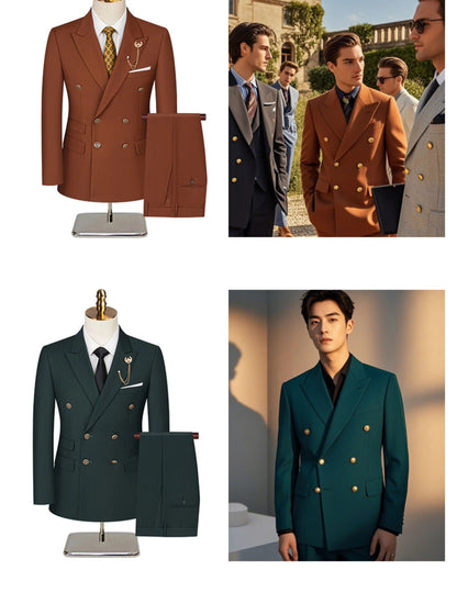 2025 Suit (Blazer+ Trousers) Men's Fashionable Gentleman Business Double-breasted British-style Banquet Host Casual Wedding Suit
