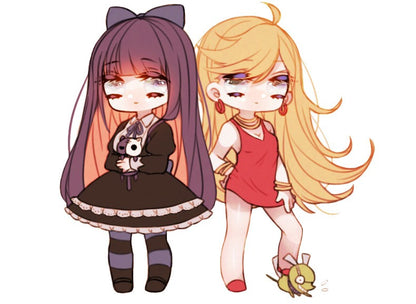 Anime Panty & Stocking with Garterbelt Younger Sister Anarchy Stocking Cosplay Costume Gothic Maid Lolita Dress Wig Long Socks