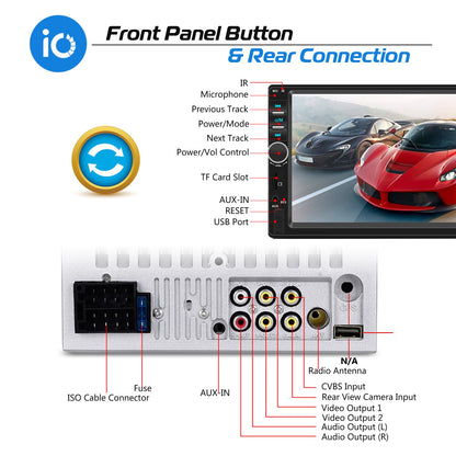 ESSGOO 7 Inch Car Stereo Radio Carplay Android Auto  2 DIN AUX FM Bluetooth USB TF Touchscreen Mirror Link