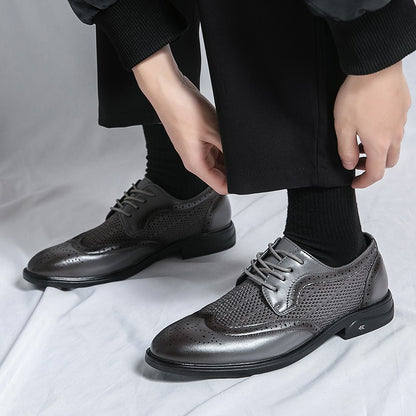 Designer New Brogue Men Brand Business Party Oxford Leather Shoes Male Fashion Summer Breathable Solid Color Leather Mesh Shoes