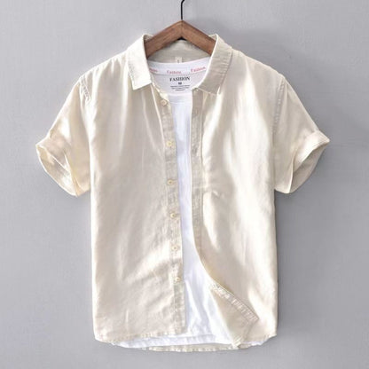 Short Sleeve Linen Shirt Men Simple Casual Retro Loose Style Youth Thin Basic Half Sleeve Cotton Linen Clothing
