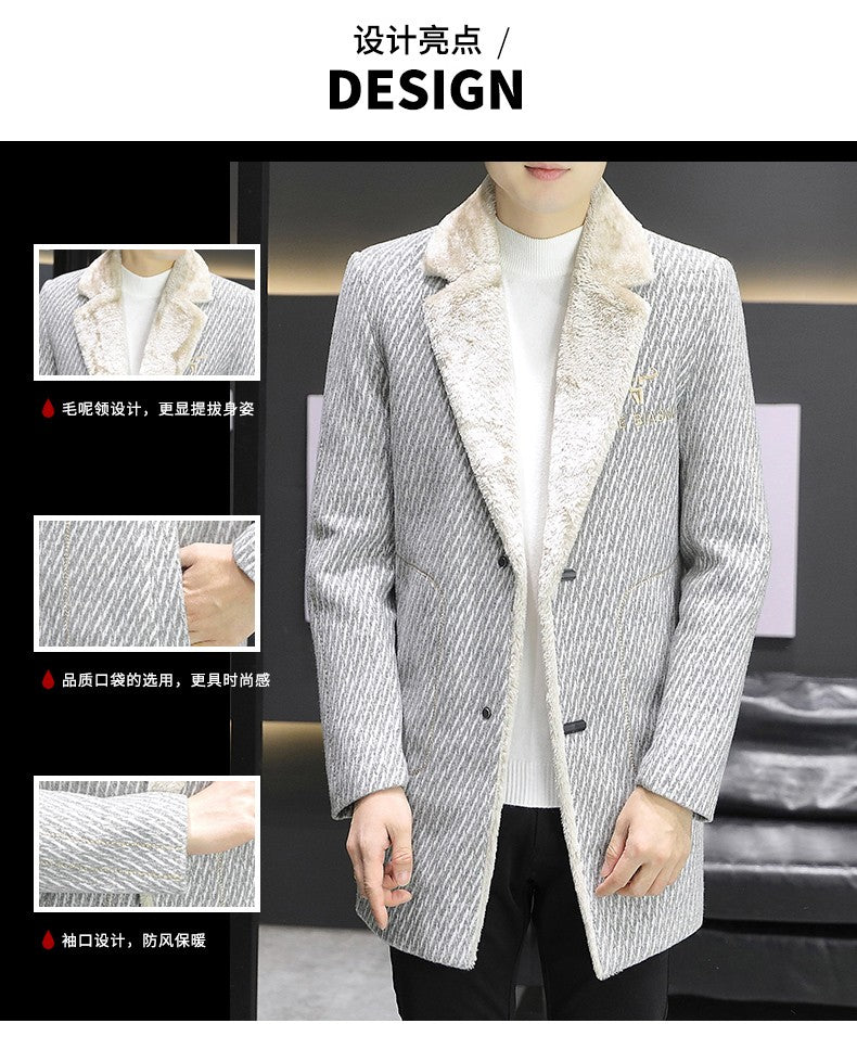 2021 Winter Corduroy Wool Blends Jacket Men Plus Velvet Thickened Warm Overcoat Casual Business Social Windbreaker Men Clothing