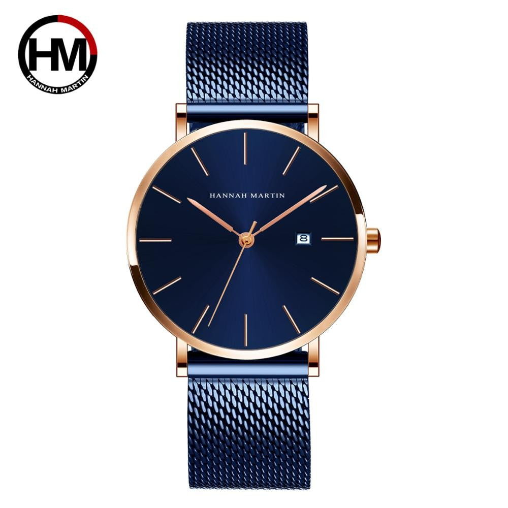 Classic Bauhaus Design Men Watch Dark Blue  Japan Quartz Waterproof Stainless Steel Fashion Business Calendar Ultra Thin Watches