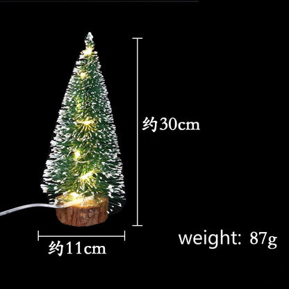 1pc LED Light Mini Artificial Christmas Trees Decorations  Festival Tabletop Miniature Snow Frost Xmas Tree Decor 4Sizes