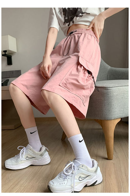 Solid Breathable Shorts Summer Women Fashion Trendy Brand Lightweight Drawstring Basketball Sports Fitness Large Middle Pants