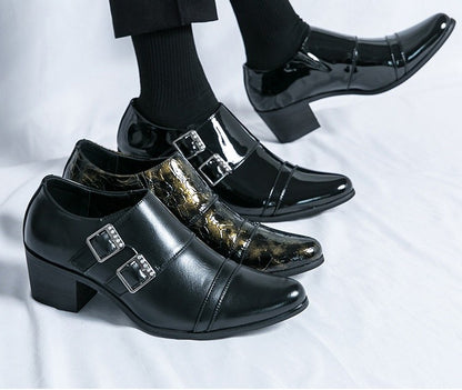 Fashion Buckle Leather Shoes For Men Big Size 46 Pointed Dress Shoes Man Quality Bussiness High Heels Shoes Man chaussure hommes