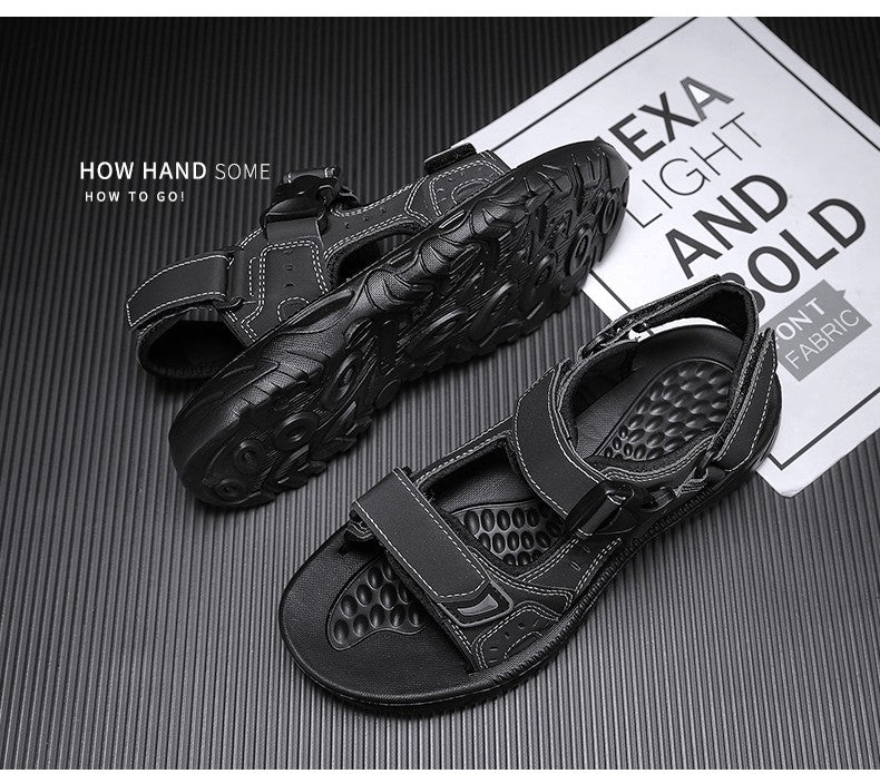 Summer Men Sandals PU Leather Lightweight Open Toe Flat Mens Casual Shoes Outdoor Walking Sandals for Men Beach Shoes Size 39-46