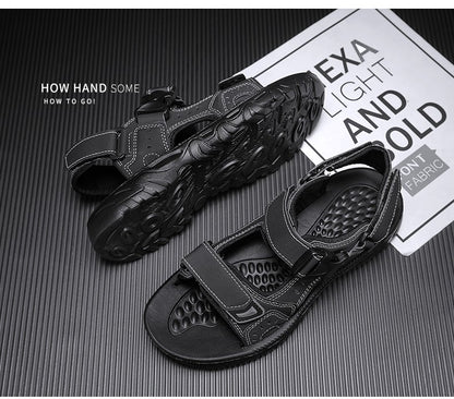 Summer Men Sandals PU Leather Lightweight Open Toe Flat Mens Casual Shoes Outdoor Walking Sandals for Men Beach Shoes Size 39-46