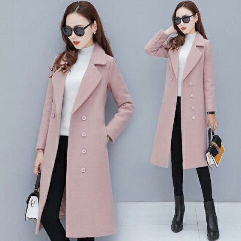 Medium-Length Women's Woolen Jacket Spring Autumn Winter Warm Simple Long Sleeve Overcoat Long Style For All Seasons