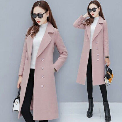 Medium-Length Women's Woolen Jacket Spring Autumn Winter Warm Simple Long Sleeve Overcoat Long Style For All Seasons