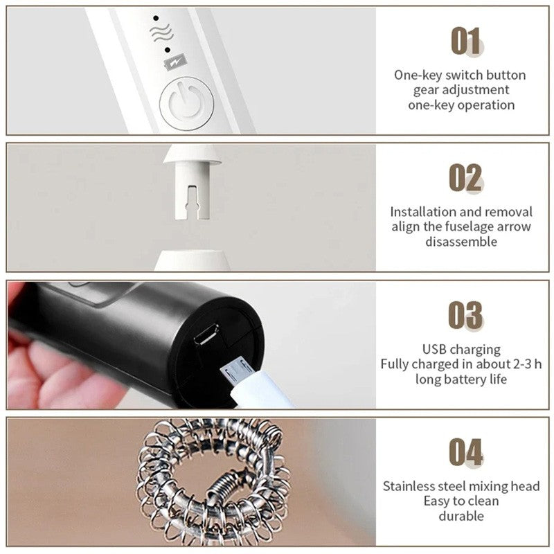 Batedor de Ovos Elétrico Recarregável USB 2 em 1 Multifuncional, Misturador de Massa, Espumador de Leite, Utensílios de Cozinha, Ferramentas para Café, Jantar