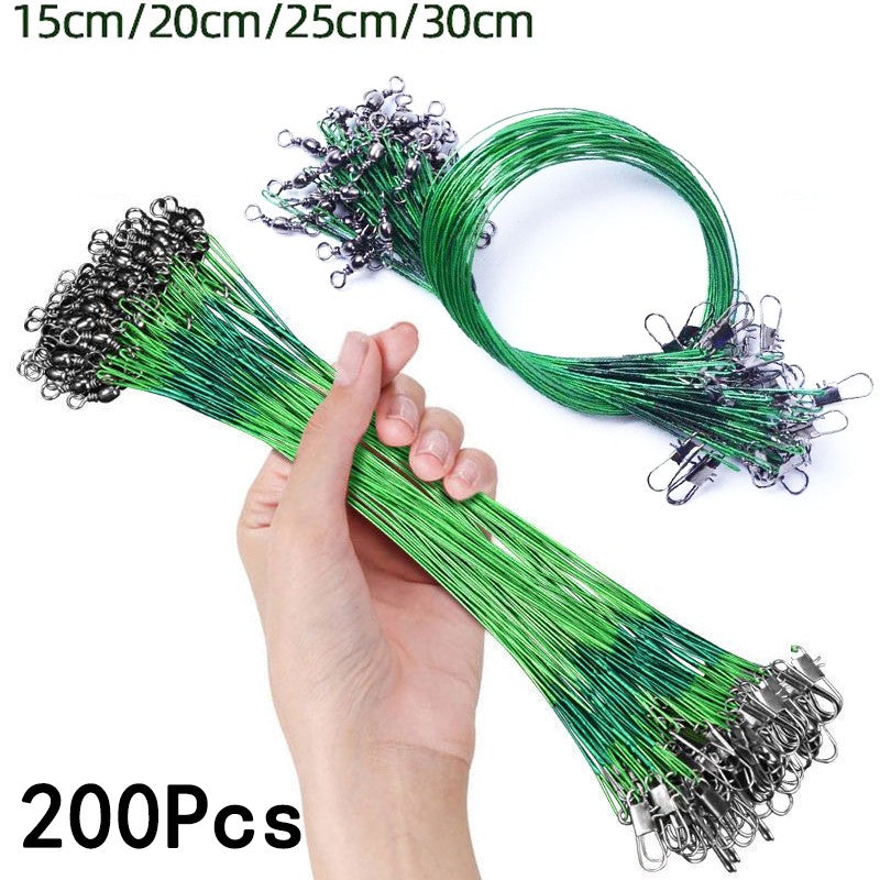 Linha de Pesca de Aço Anti-Mordida com Força de Tração Super Forte, Líder de Aço com Gira Giratória, Chumbada de Pesca 200/100/60/20Pcs