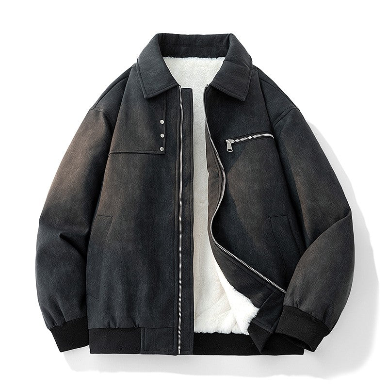 Jaqueta de Couro PU Masculina de Inverno, Grossa e Quente, Estilo Retrô, Gola Lapela, Casual, para Pesca ao Ar Livre, Tamanho Grande