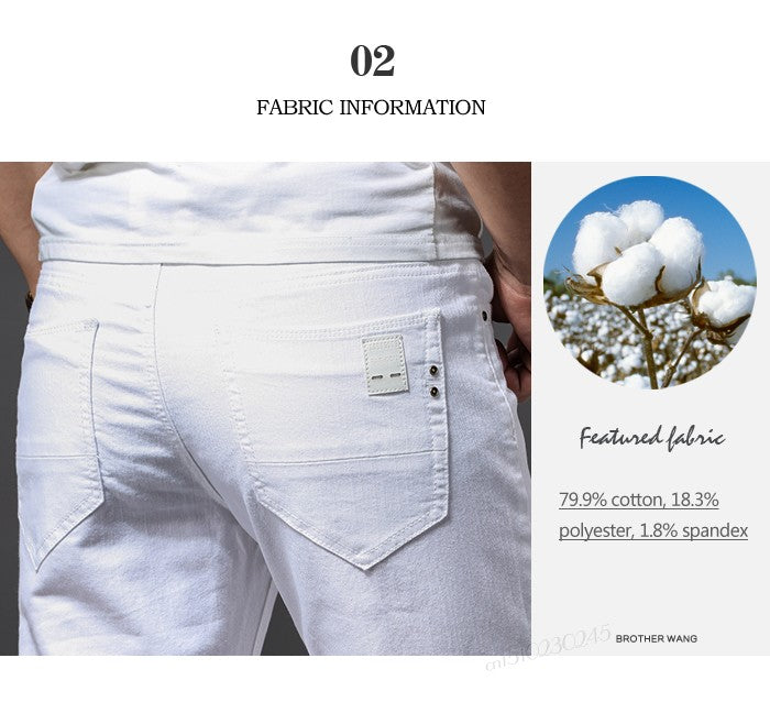 Calça Jeans Masculina Branca Casual Clássica Slim Fit Macia Marca Masculina Avançada Stretch