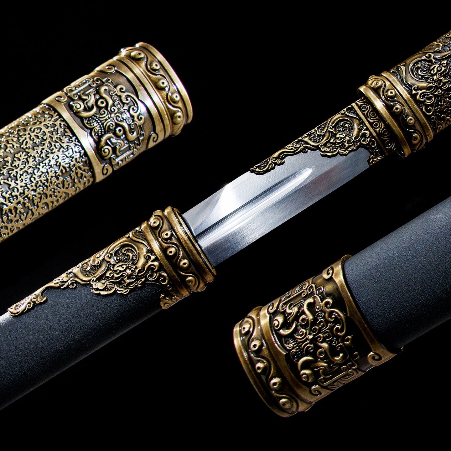 Classic Tang Dynasty Straight Sword Plain Polished Blade Matte Black Scabbard Traditional Tang Dynasty Jian Collectible Sword