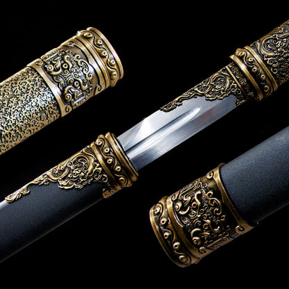 Classic Tang Dynasty Straight Sword Plain Polished Blade Matte Black Scabbard Traditional Tang Dynasty Jian Collectible Sword
