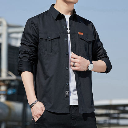 100% Cotton New Cargo Shirt for Men Long Sleeve 2 Pocket Shirts Outdoor Casual Blouses High Quality Clothing Overshirt