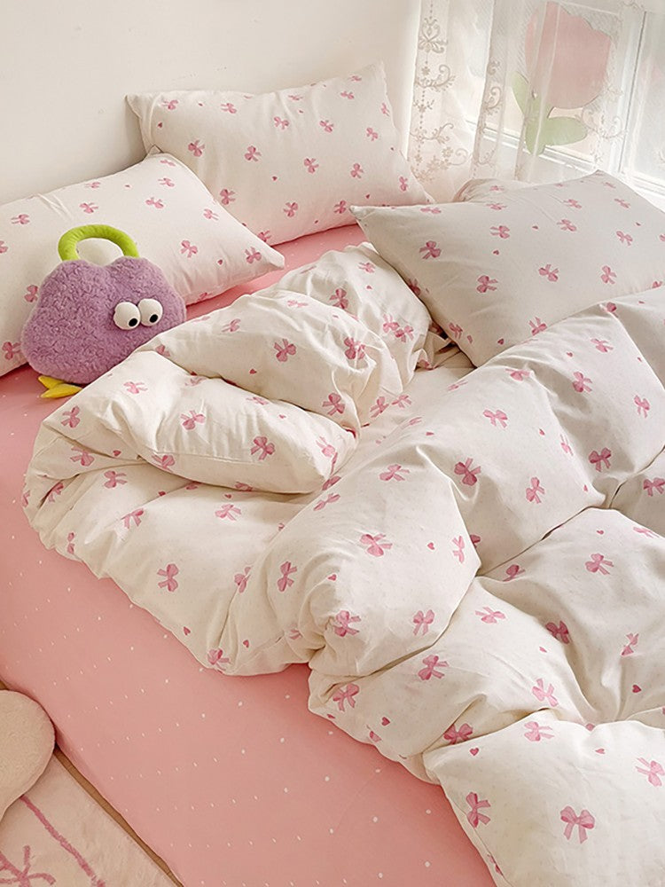 3pcs Pink Bow Duvet Cover Set with 2 Pillowcases, Cozy and Breathable Quilt Cover Suitable for All Seasons