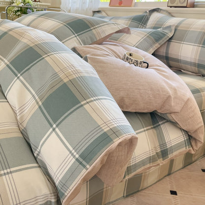 Plaid Style Duvet Cover Set 100% Cotton Bedding Set (1 Duvet Cover 2 Pillowcases),Twin/Full 140x200 200x200,Breathable, Soft