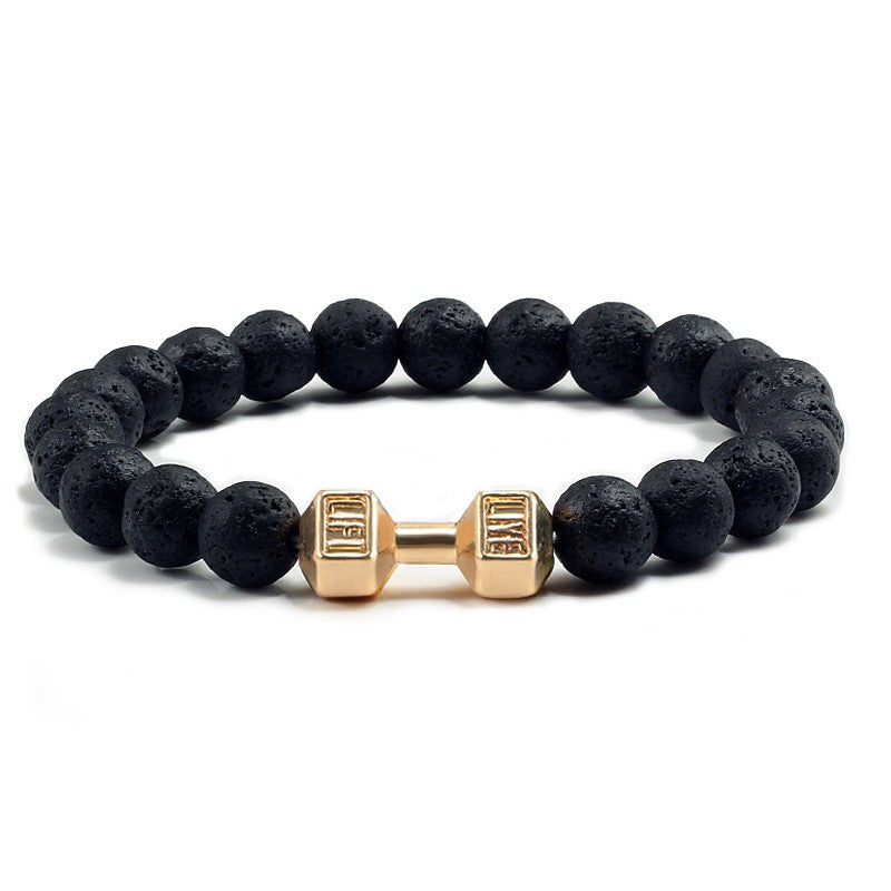 Pulseira Feminina/Masculina Ajustável Desgastada Preta, com Contas, Haltere, Joias de Yoga, Braceletes Originais