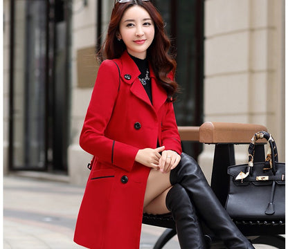 Autumn Winter Women Wool Coat 2024 Ladies Woolen Long Coat Female Fashion Slim-fit Double-Breasted Jacket with Belt S-3XL