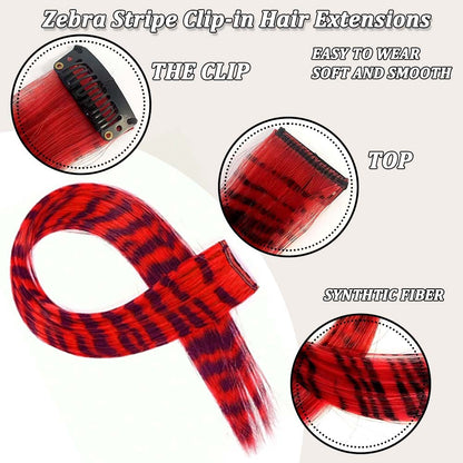 Extensões de Cabelo de Pena Coloridas 8 Peças 45cm Estampa de Listras de Animais Presilha de Cabelo Sintético Arco-Íris para Cosplay, Festas, Festivais