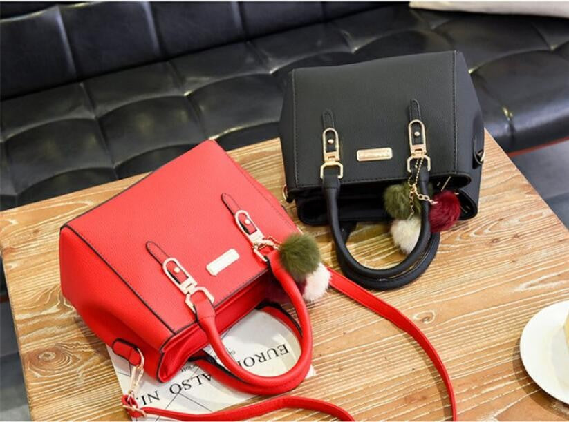 Fashion Women Hairball Shopper Totes Solid Color PU Leather Large Capacity Handbag Ladies Luxury Designer Crossbody Shoulder Bag